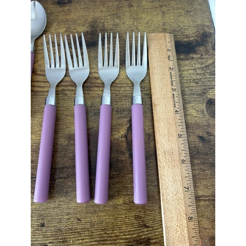 Vintage Style 15Pc Pink Flatware Set 1810 Stainless Steel Retro Mauve Handle Set